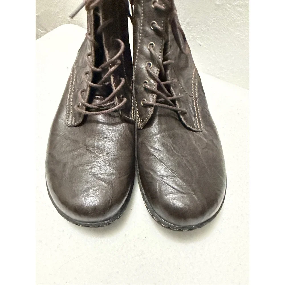 Clarks Collection Womens 8.5 Dark Brown Leather Lace Up Side Zip Ankle Boots